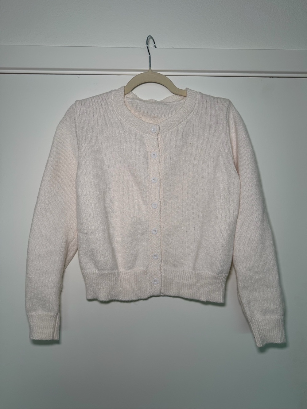 Classic Crewneck Button-Up Cardigan - Cream